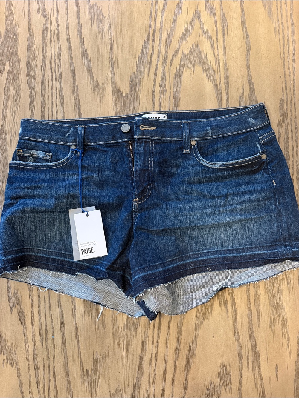 PAIGE Indigo Blue Distressed- Jimmy Jimmy denim boyfriend shorts